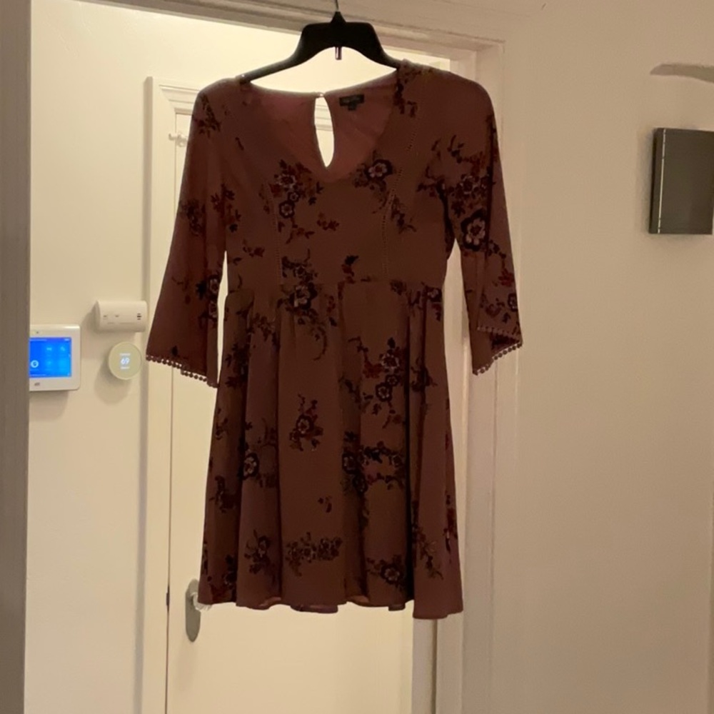 Floral Mauve Dress with 3/4 Sleeves